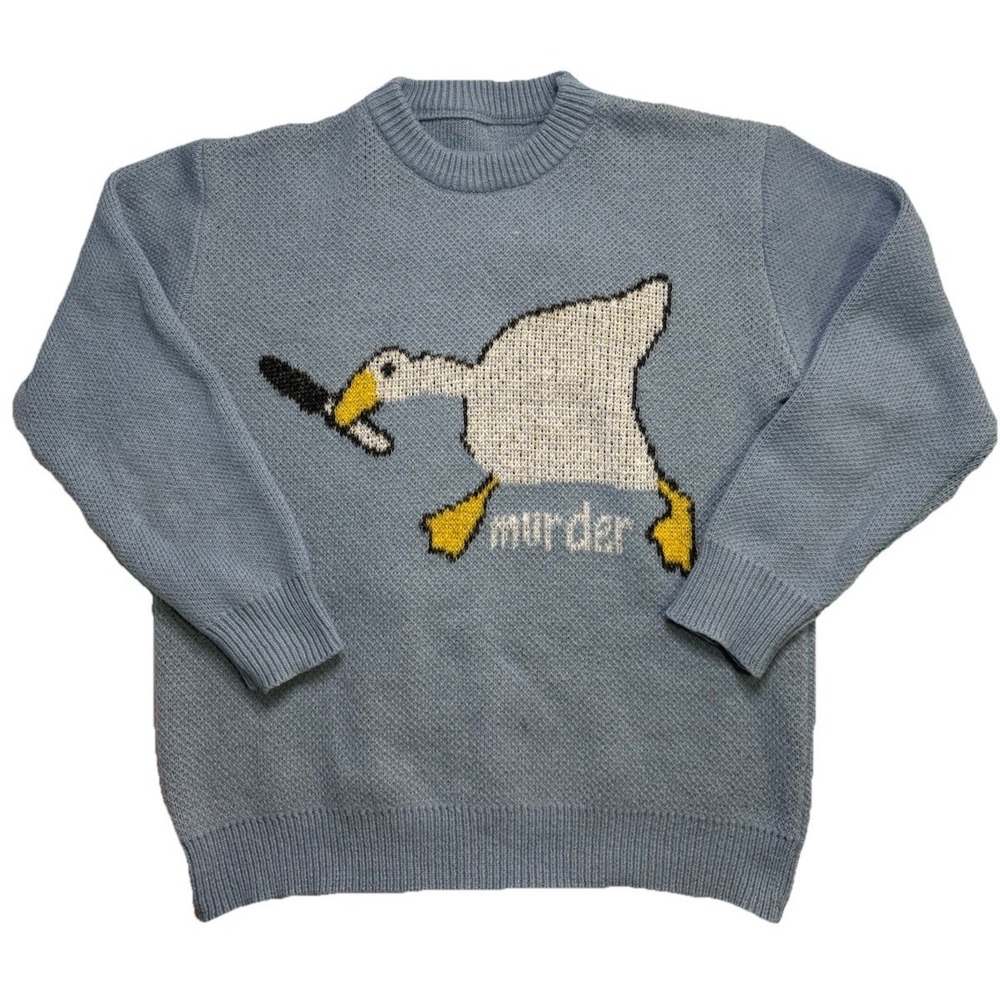 Aelfric Eden Blue Gray Murder Duck Knitted Pullover Sweater Men's‎  Medium/Large
